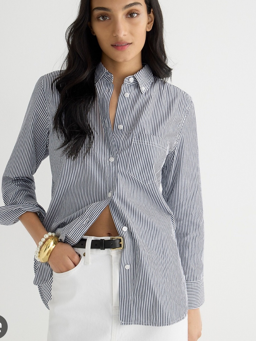 J. Crew Slim Stripe Button-Down Shirt in Navy and White. Style AW248 Size 0